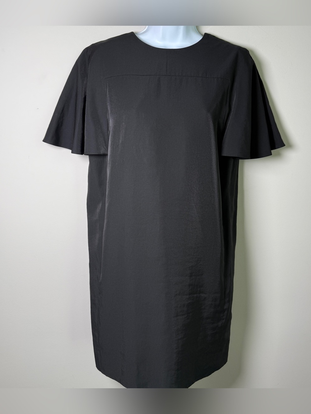 COS Black Flutter Sleeve Shift Dress Size 6 Modal Blend Lined Minimalist LBD